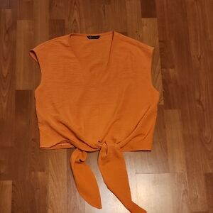 Tie-Front Crop Top in Orange by PrettyGarden